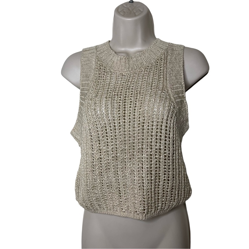 Animari gold tan crochet tank top sz M